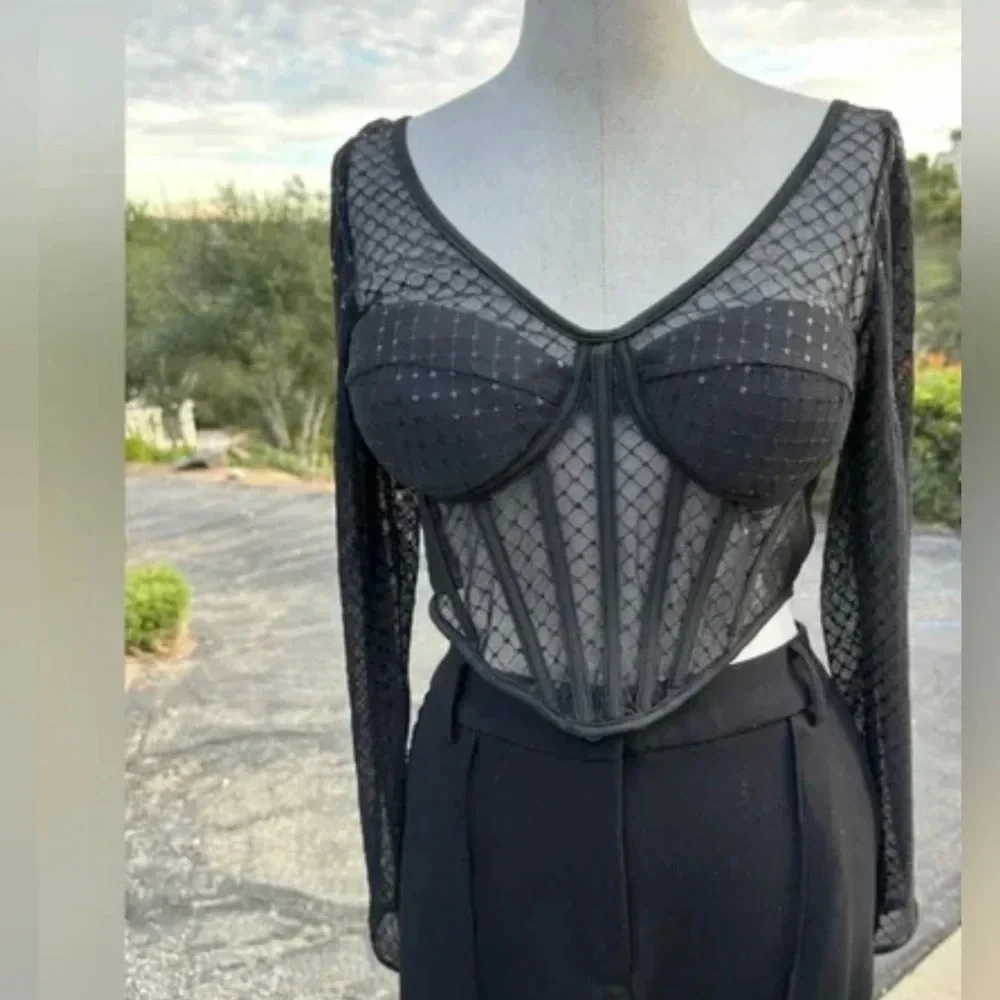 Sincerely Jules NWT Black Sheer Long Sleeve Bustier